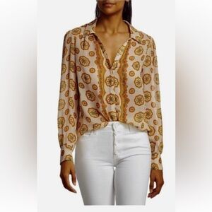 PAIGE Caraway 100% Silk Blouse XS Mandala Floral Western Boho Button Down B